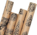 YANGTE Vintage Christmas Wrapping Paper Rolls, Brown & Black Wrapping Paper Christmas with Twine and Greeting Cards, 4 Rolls Holiday Gift Wrapping Paper, 17 x 120 inch per Roll