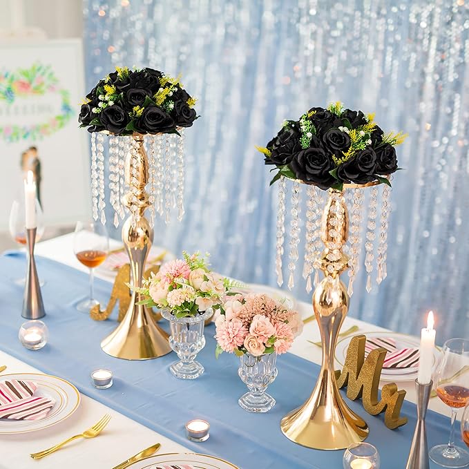 Flower Centerpieces for Wedding Tables: Halloween Table Decorations Black Flower Balls Centerpieces for ，Engagement Cerebration Party Gothic Center Pieces 2 Packs