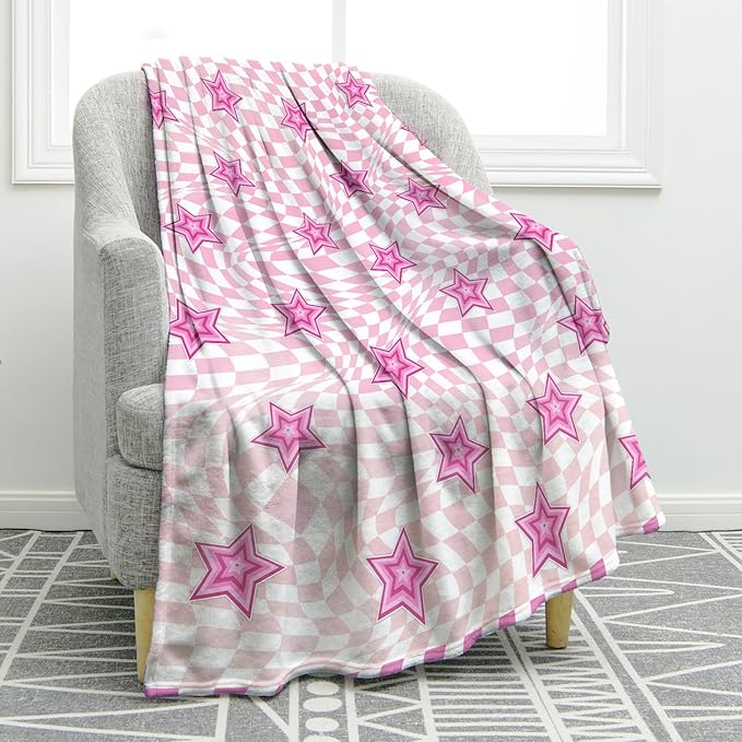 Jekeno Abstract Checkered Stars Throw Blanket Gifts for Women Girls Her, Birhtday Christmas Graduation Gifts for Her, Soft Microfiber Blankets Checkerboard Decor for Home Bed Couch