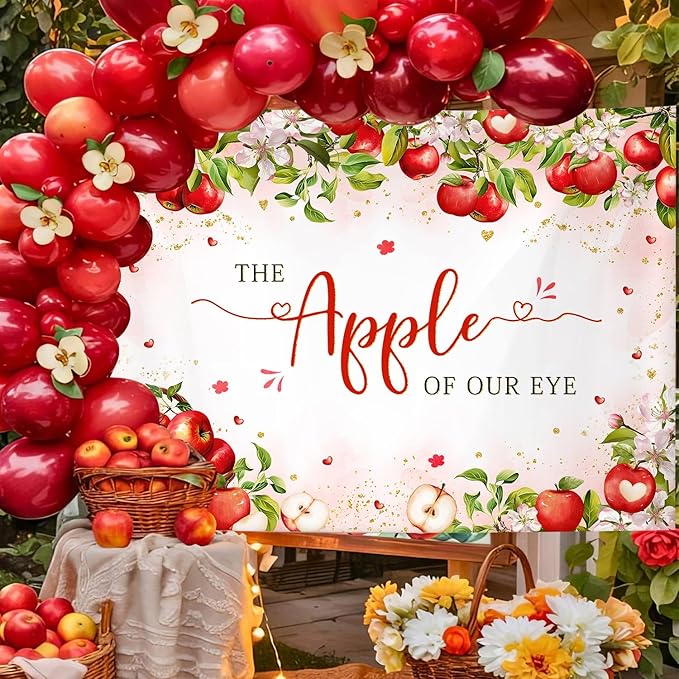 MEHOFOND Fall Apple Baby Shower Photography Backdrop - Apple of Our Eye - Baby Shower Decorations - Autumn Floral Princess - 7x5ft