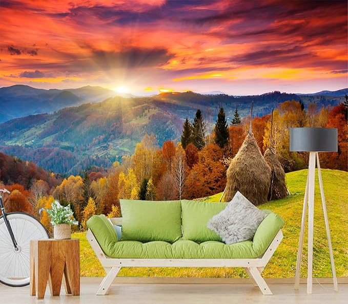 Cliouar-The Mountain Autumn Landscape with Colorful Forest Peel and Stick 137" x 102"
