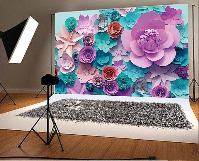 AOFOTO 8x6ft Handmade 3D Paper Flower Backdrop Birthday Party Decoration Photography Background Baby Shower Kid Girl Woman Artistic Portrait Activity Banner Photo Shoot Studio Props Vinyl Wallpaper