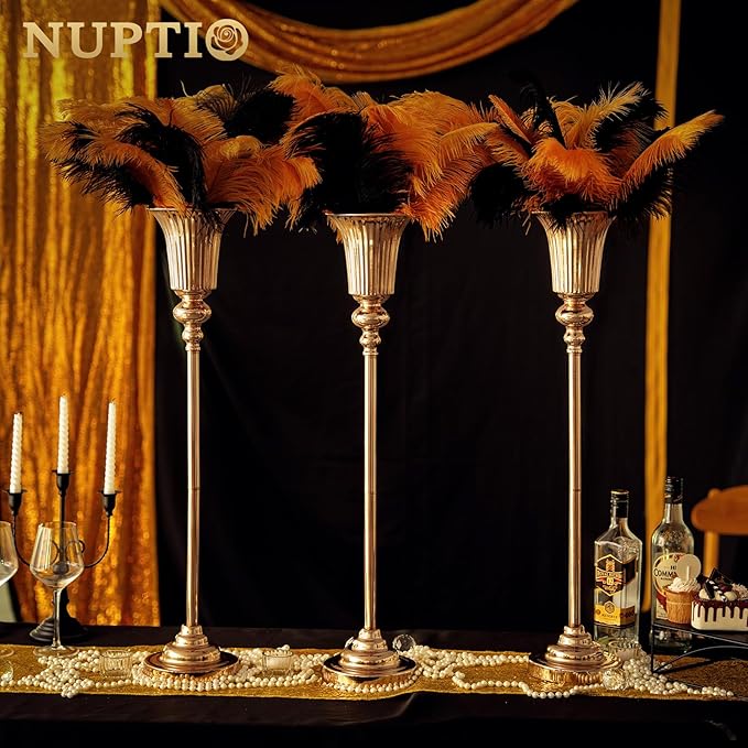 NUPTIO Centerpiece Vase Tall Gold: 2 Pcs 30.5" Wedding Flower Stand for Table Metal Trumpet Vase for Party Decorations