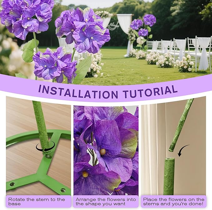 3Pcs Large Hydrangea Flowers Artificial Flower Decoration, Giant Artificial Flower Art Decor for Garden, Hote, Office, Home Farmhouse Decor, Wedding, Art Gallery, Store (Purple)