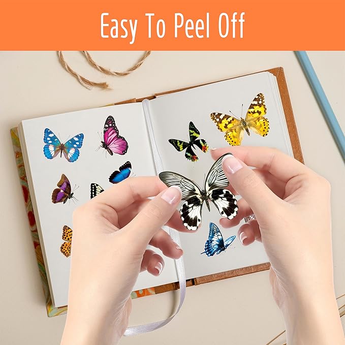 400+ PCS Delicate Butterfly Stickers, Self-Adhesive PVC Vintage Butterfly Stickers for Scrapbook, Journal, Laptop, Envelope, DIY Project, Window, Spring Themed Party Decors