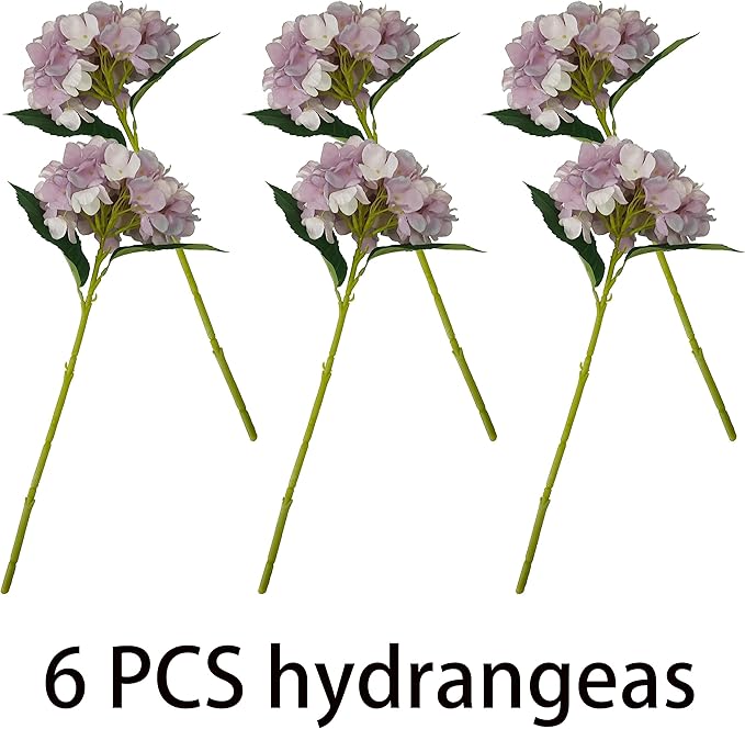 Light Purple Hydrangea Artificial Flowers,6 Pcs Faux Hydrangea Flowers,Artificial Hydrangeas Flowers with Stems,Fake Hydrangeas,Purple Silk Hydrangea Flower with Stem for Home Decor (6, Light Purple)