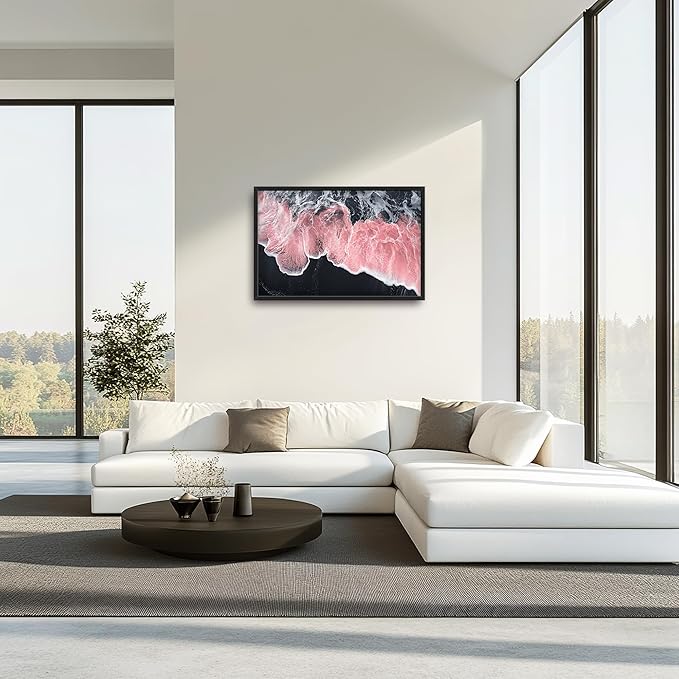 Pink Beach Large Wall Art Framed Black and White Wall Decor for Living Room, Beach Pictures Oversized Canvas Print Painting Modern Extra Large Framed Artwork for Bedroom Office Home Decor 36"x24"