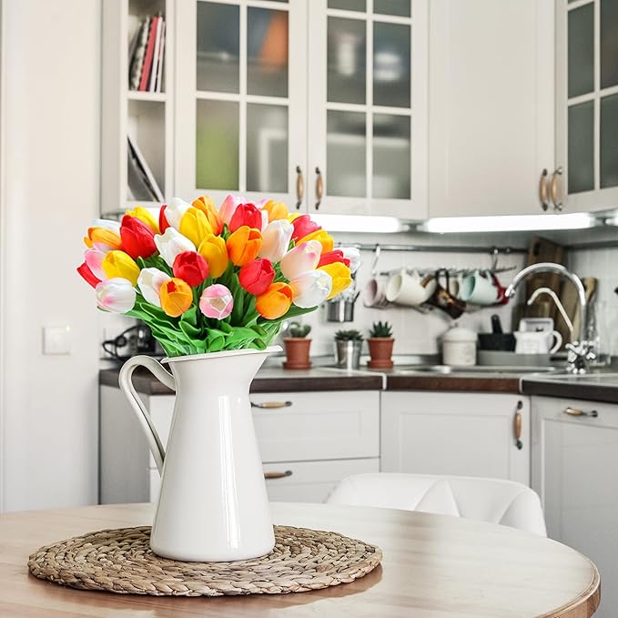 20pcs Tulips Artificial Flowers 14" Fake Flowers Slik Real Touch Tulips Faux Flowers for Spring Easter Mother's Day Table Decor Wedding Bouquet (Colorful)