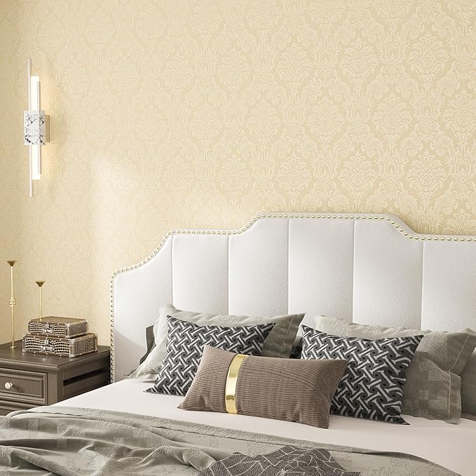 Beige Floral Peel and Stick Wallpaper Textured Vintage Damask Floral Wallpaper 15.7"x118" Self Adhesive Removable Beige Contact Paper for Cabinets Waterproof Vinyl Roll for Bedroom Bathroom