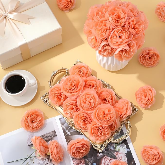 200 Pcs Flowers Long Stem Artificial Rose Bulk, 3.2 Inches Silk Rose Head Flowers Faux for Wedding Bridal Bouquet Independence Day Home Floral DIY Centerpieces Party Decoration(Peach)
