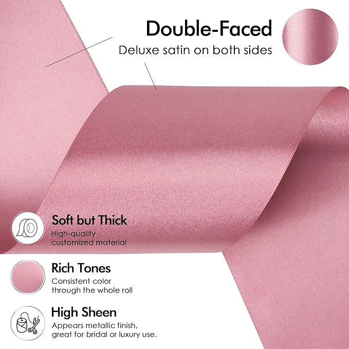 MEEDEE Mauve Satin 3 Inch Ribbon Lux Double Faced Satin Ribbon by 10 Yards Pink Silk Ribbons Rosy Mauve Wide Ribbons for Crafts, Christmas Tree Decoration, Flower Bouquet, Weddings