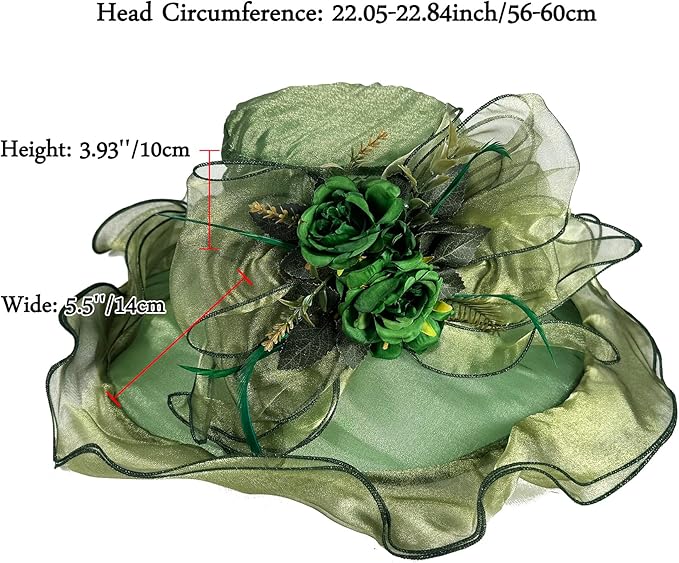 Organza Derby Hats for Women Wide Brim Fascinator Hat Rose Flower Wedding Tea Party Hat