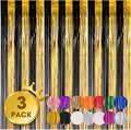 3 Pack 3.3x8.2 Feet Black and Gold Foil Fringe Backdrop Curtains, Tinsel Streamers Birthday Party Decorations, Fringe Backdrop for Graduation, Baby Shower, Gender Reveal, Disco Party