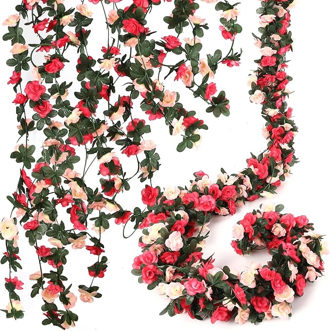 16 Pcs 131.2 FT Flower Garland,Rose Garland,Pink Flower Vines for Decoration, Wedding, Garden, Wall Decoration,Backdrop,Bedroom,Birthday Party