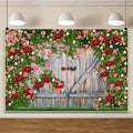 AOFOTO Barn Door Rose Backdrop Rustic Red Pink Beige Flowers Background Romantic Phtography Banner for Anniversary Wedding Decor Photo Studio Photobooth Props 10x6.5ft