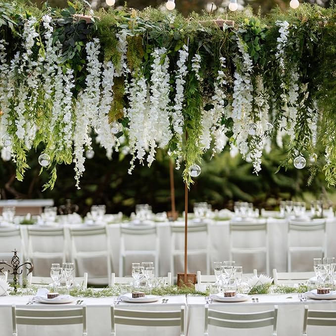 Wisteria Hanging Flowers,Fake Hanging Flowers,Wisteria artificiales Garland for Home Wedding Arch Floral Party Garden Ceremony Outdoor Decor,3.6 feet Long(150,White)