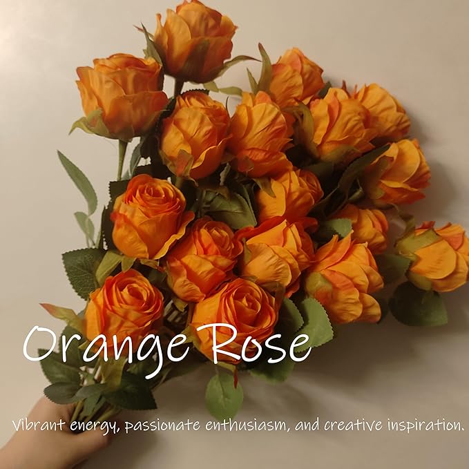 Artificial Roses 50 Pcs - Lifelike Single Stem Fake Roses with Natural Petal Texture,Fade-Resistant Silk Flowers for Wedding Decor,Home Vase Arrangements,Party Centerpieces (50, Orange)