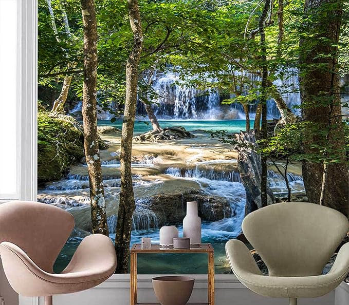 Cliouar--Erawan Waterfall in Kanchanaburi Mural Wallpaper Peel and Stick 160" x 114"