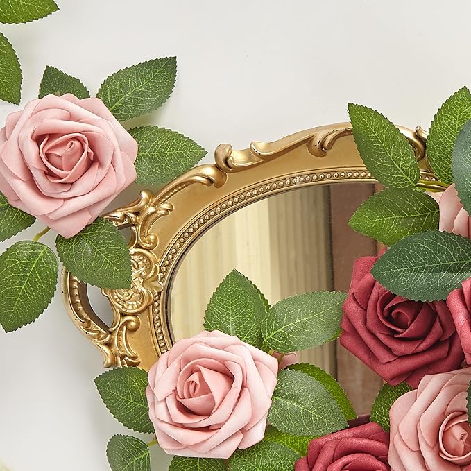 Artificial Flowers, 50pcs Hot Pink and Blush Artificial Rose for DIY Wedding Bouquets Centerpieces Arrangements, Fake Flower with Stem for Party Home Decorations