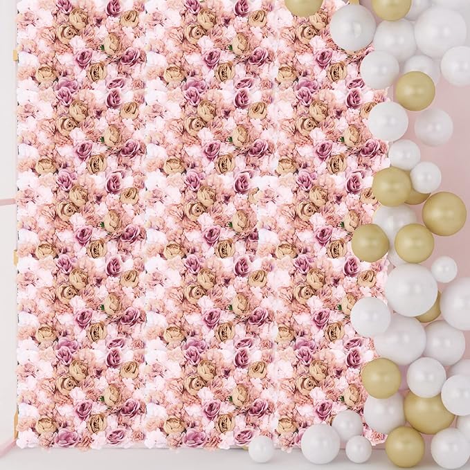 Artificial Flower Wall Panels, Silk Wedding Flower Wall Backdrop Panel, 3D Floral Panel Artificial Floral Wall Mat Flower Screen for Photo Party Wedding Wall Background Decor (6PCS Autumn Pink)