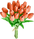 Mandy's Artificial Tulips 20 Stems Terracotta PU Faux Flowers for Thanksgiving and Christmas Decorations Wedding Home Decor 13.5 Inch