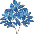 31" Royal Blue Christmas Glitter Leaves Tree Picks and Sprays, 3PCS Artificial Glitter Magnolia Stems for Christmas Tree DIY Garland Wreath Centerpiece Vase Wedding Winter Holiday
