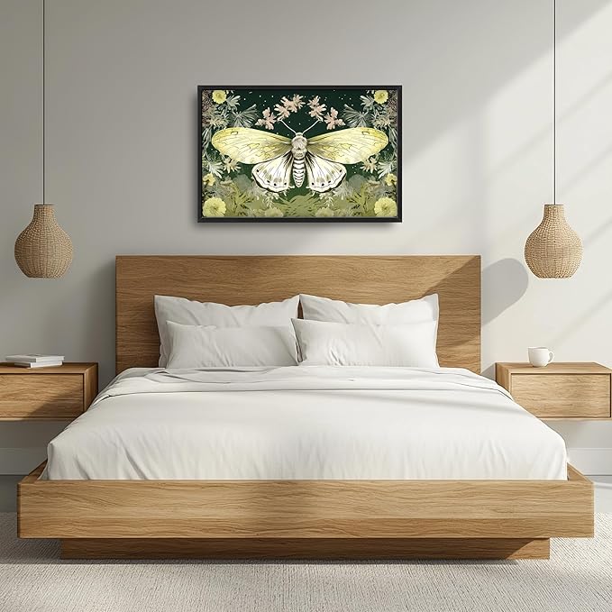 Moth Large Decor Wall Art Framed Pictures for Living Room, Butterfly Insect Oversized Canvas Print Painting Modern Extra Large Framed Artwork for Bedroom Office Home Decor 36"x24"