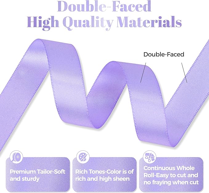 Lilac Satin Ribbon, Double Faced 5/8 Inch X 25 Yards Lilac Ribbon, Premium Satin Ribbon for Gift Wrapping, Crafts, Hair Bow Making, Sewing, Flower Bouquet, Wedding Party Decor