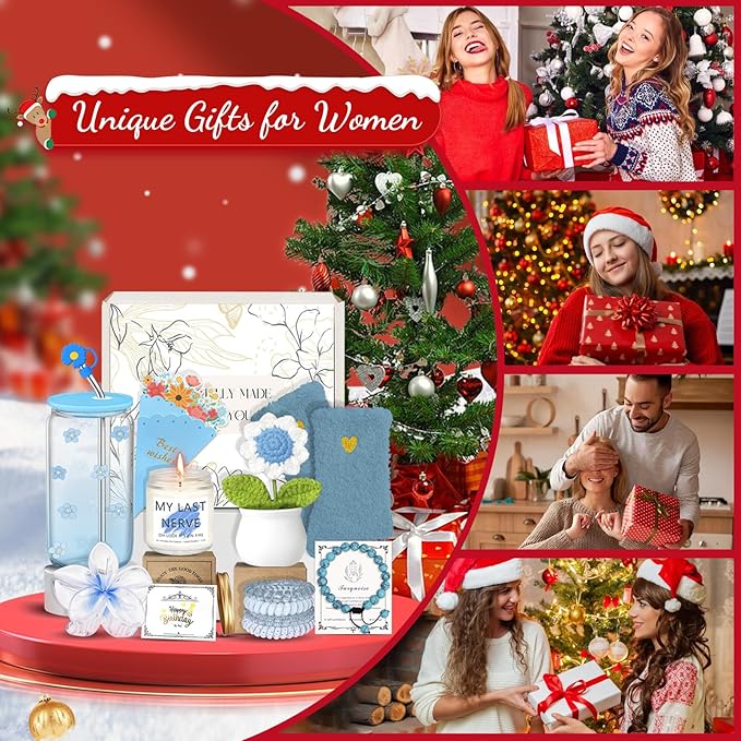 Christmas Birthday Gifts for Teen Girls,Women, Her, Happy Birthday Gift Baskets for Girls Best Friend Sister, Unique Woman Gifts Box for Daughter Girlfriends,14pcs Myosotis Teenage Gift Set(Blue)