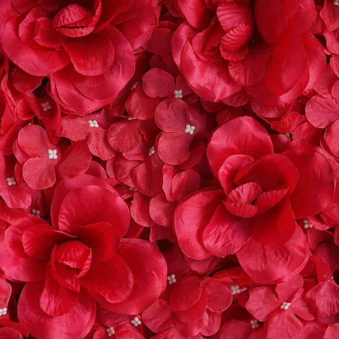 Efavormart 4 Pack 11 Sq ft. UV Protected RED 3D Silk Rose & Hydrangea Flower Panel Wall Mat for DIY Party Centerpieces Decor