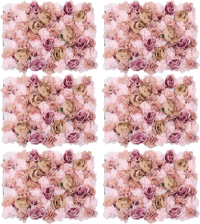 Gdrasuya10 6pcs Realistic Flower Wall Background Artificial Flowers Wall Backdrop Panel 3D Silk Rose Fake Flower Wall Panel Banquet Wedding Party Decor, Photography Background 60 x 40 cm