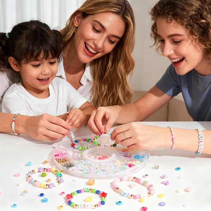 MYCUTEY 594Pcs DIY Bracelet Making Kit with Colorful Letter Flower Heart Beads - Friendship Bracelet Kit for Women Pony Beads for Jewelry Making Christmas Bead Bracelets Making Craft