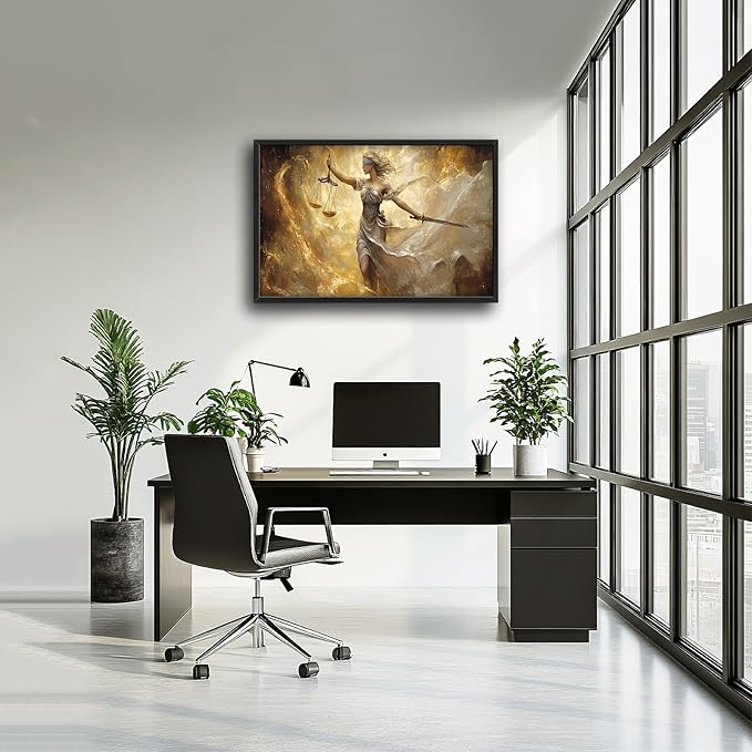 Lady Justice Large Wall Art Scales of Justice Pictures Wall Decor Themis Justitia Canvas Legal Principles Print Painting Modern Artwork Decoration for Lawyer Office Living Room Bedroom Bathroom Framed 24"x36"