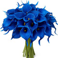 24 Pcs Blue Artificial Calla Lily Flowers Fake Blue Silk Flowers Real Touch for Wedding Bouquet Office Home Kitchen Decor