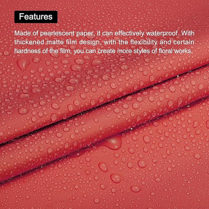 MECCANIXITY Pearlescent Film Flower Wrapping Paper 22.8x22.8 Inch Waterproof for DIY Crafts, Gift/Gift Box Packaging China Red Pack of 20