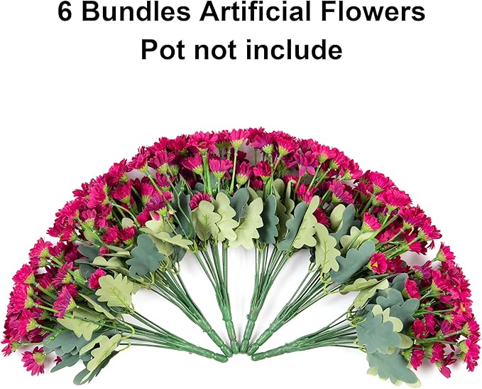Daisy Artificial Flowers for Outdoors Winter Decoration, 6 Bundles Fake Mums Dark Red Silk Flowers for Outside Look Real UV Resistant Faux Flowers Plants for Planter Front Door Home Indoor Porch