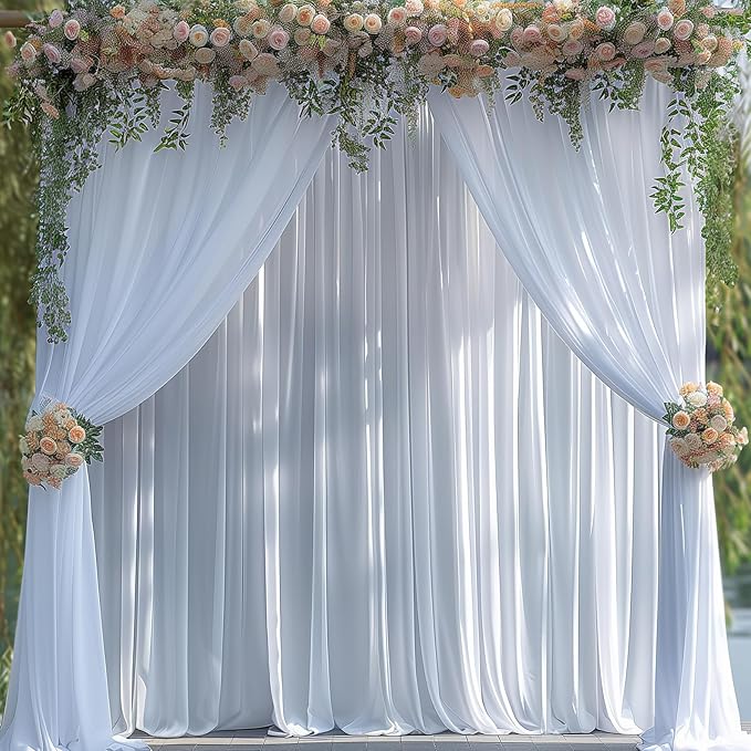 30x10ft Wrinkle Free White Backdrop Curtain for Parties Soft Fabric Drapes Wedding White Curtain Backdrop for Birthday Party Decorations Background for Photography 5x10ft, 6 Panels