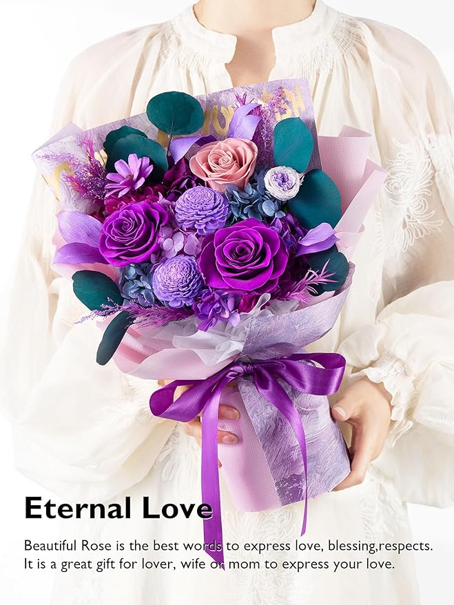 Eterfield Flowers for Delivery Prime, Forever Flowers Bouquet, Preserved Roses and Purple Flowers Birthday Gifts for Her Women Wife Mom Grandma Graduation Valentine's Day Mother's Day
