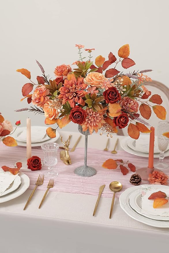 YYHUAWU Artificial Flowers Combo Box Set Gradient Color Flower Leaf with Stems for DIY Wedding Bouquets Centerpieces Baby Shower Party Home Decorations