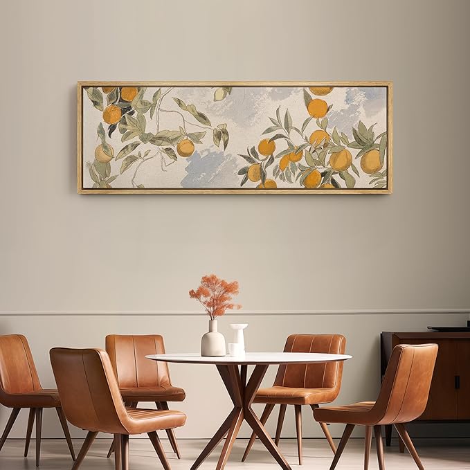 SIGNFORD Large Framed Canvas Print Wall Art Vintage Citrus Botanical Rustic Orange Orchard Illustrations Modern Art Relax/Calm Warm for Living Room, Bedroom, Office - 60"x20"