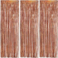 TONIFUL 3Pcs Laser Rose Gold Door Streamers,Laser Rose Gold Photo Booth Backdrop Metallic Streamers Foil Fringe Curtains for Birthday,Christmas,New Year,Bachelorette Party Decor(9.9ft x 6.6ft)