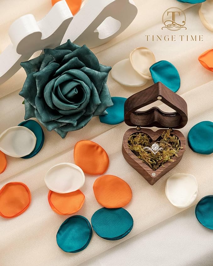 TINGE TIME 400pcs Silk Flower Petals for Wedding, Rose Petals for Decoration, Fake Flower Petals for Bridal Showers, Flower Girl Petals for Anniversaries and Parties (Burnt Orange & Peacock Green)