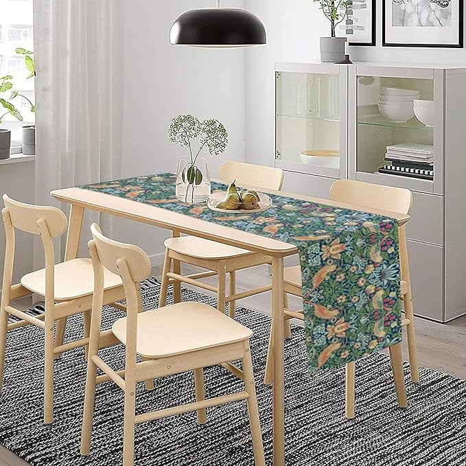 William Morris Floral Table Runner, Vintage Flowers Green Botanical Printed Table Runner for Home Kitchen Dining Table Decoration,13x108 Inch