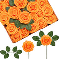 InnoGear Artificial Flowers, 50 Pcs Orange Rose Foam Fake Roses Bulk with Stems for Autumn Fall Decoration DIY Wedding Bouquets Centerpieces Bridal Shower Party Christmas Tree