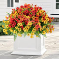 Artificial Faux Plants Flowers Outdoor Decoration,18 Bundles Fake Silk Colorful Daisy Eucalyptus Realistic UV Resistant for Outside Home Planter Porch Patio Yard Decor (Yellow Red)