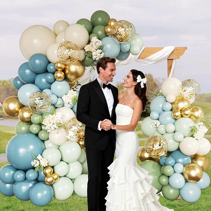 Dusty Avocado Green Balloon Arch Kit, 152Pcs Dusty Blue Retro Blue White Sand Macaron Green Gold Confetti Balloons for Baby Bridal Shower Wedding Engagement Birthday Party Decorations