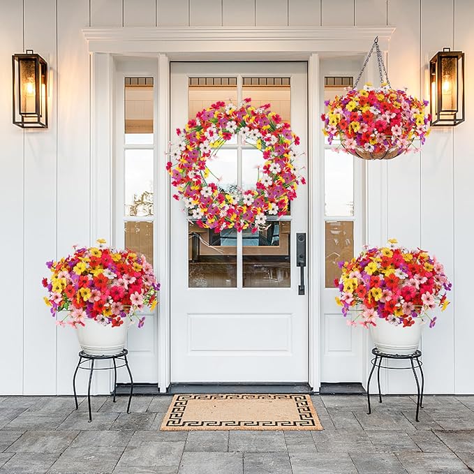 MACTING Artificial Flowers for Outdoors 24 Bundles UV Resistant Fake Flowers Faux Plastic Plants No Fade for Hanging Planters Window Patio Porch Garden Indoor Outdoor Summer Decor(Mix Color-1)