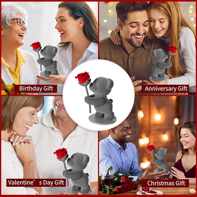 JoyFlower Preserved Flowers with Cute Teddy Bear, Eternal Real Rose Romantic Gift with Elegant Gift Box for Girlfriend Wife Her in Valentine's Day, Birthday, Christmas, Weddings, Anniversaries