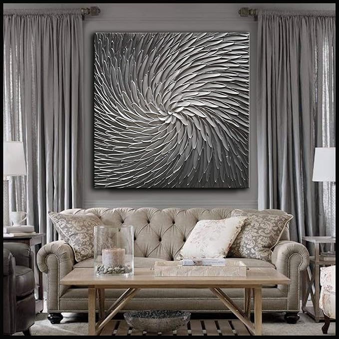 YaSheng Art - 30x30 Inch Large Abstract Art Oil Paintings on Canvas Silver Gray Gradient color Abstract Artwork Modern Home Decor Canvas Wall Art Ready to Hang for Living Room Bedroom