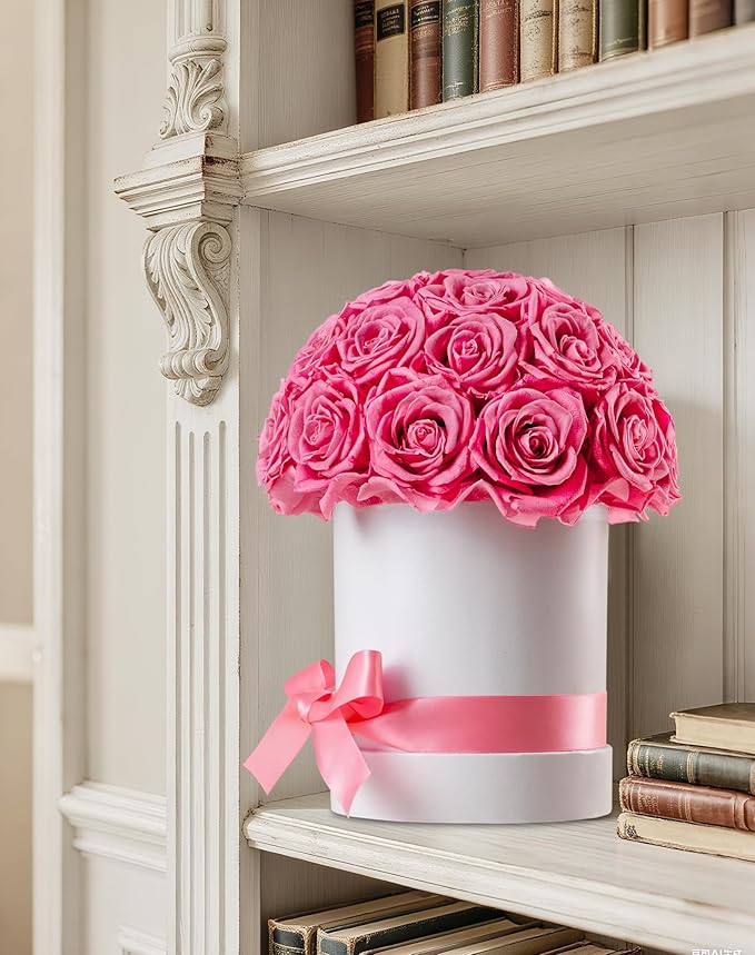 27 Forever Roses Dome in White Box, Eternal Real Roses Gifts for Women, Preserved Flowers for Delivery Prime, Anniversary, Valentine's Day, Christmas, Birthday for Her (Pink)
